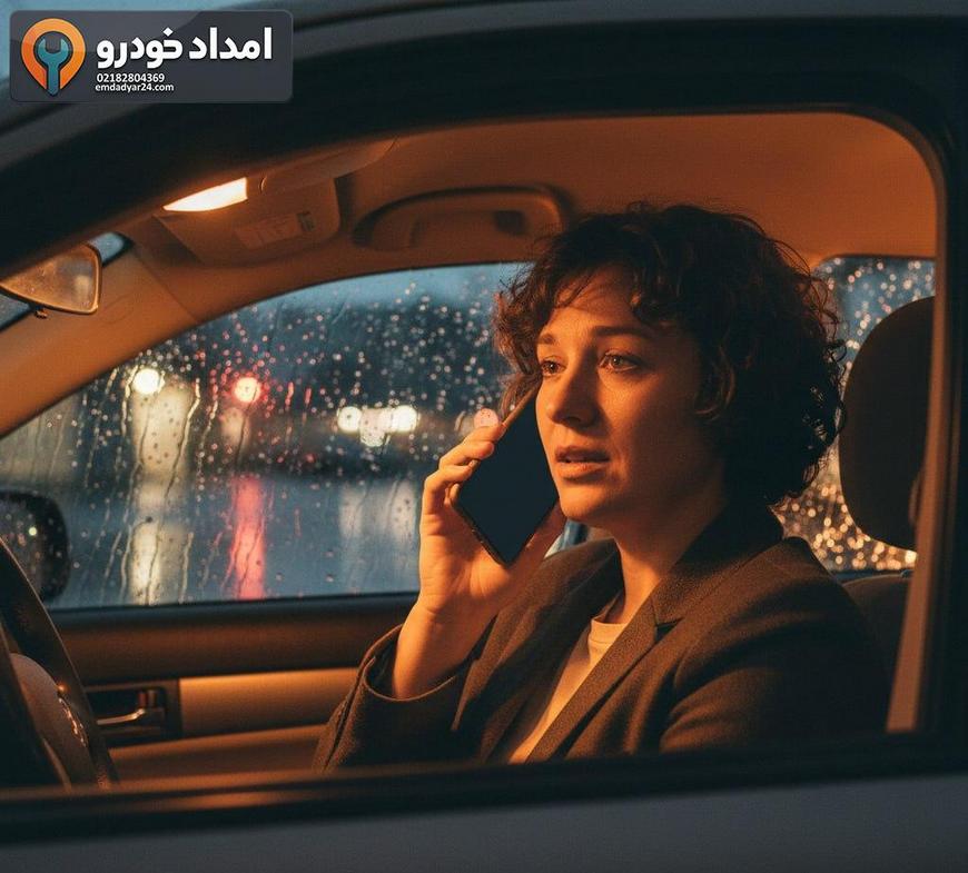 تماس امن از داخل خودرو در هوای بارانی؛ فضای آرام داخل کابین و شیشه خیس