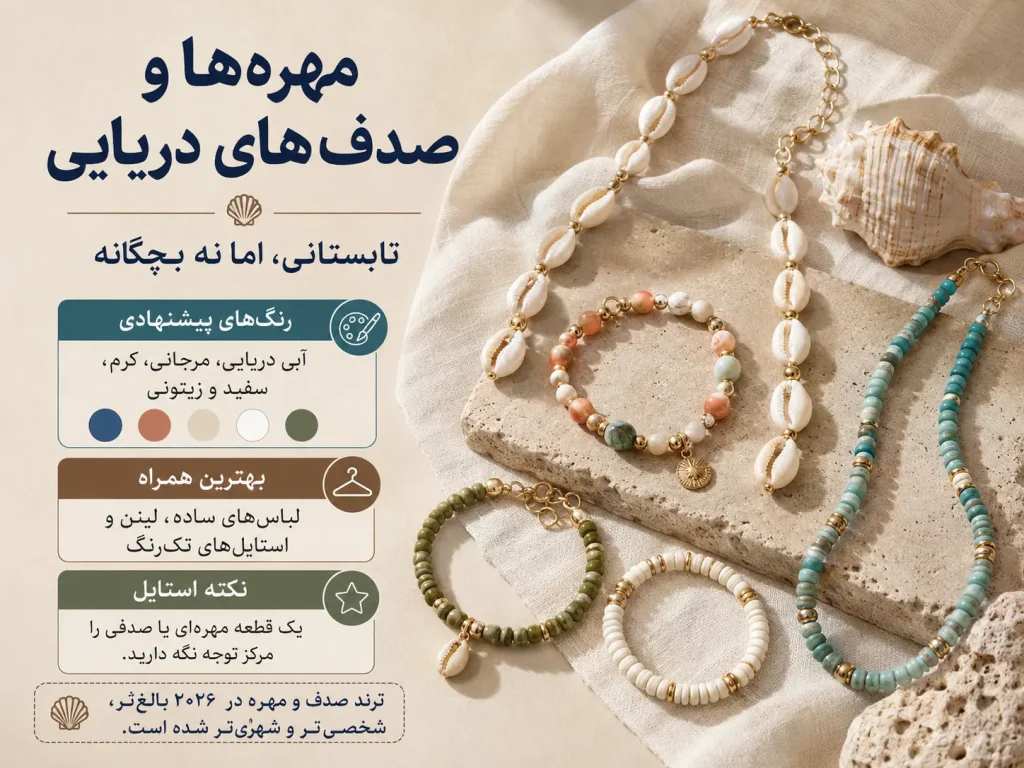 گردنبند و دستبندهای مهرهای و صدفی ترند تابستان ۲۰۲۶